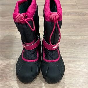 Sorel Black and Pink Kids Rain & Snow Boots